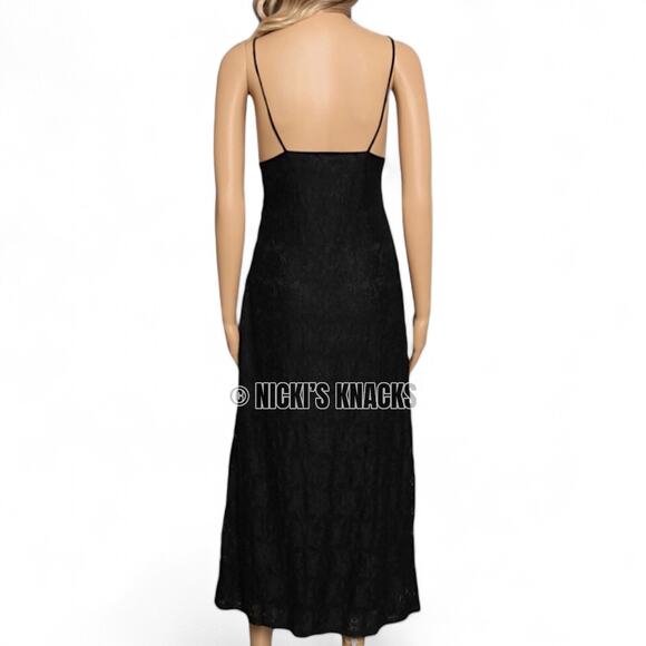 NSR Black Lace Twist Front Cut Out Midi Dress Sleeveless Evening Size L Formal - Picture 6 of 11